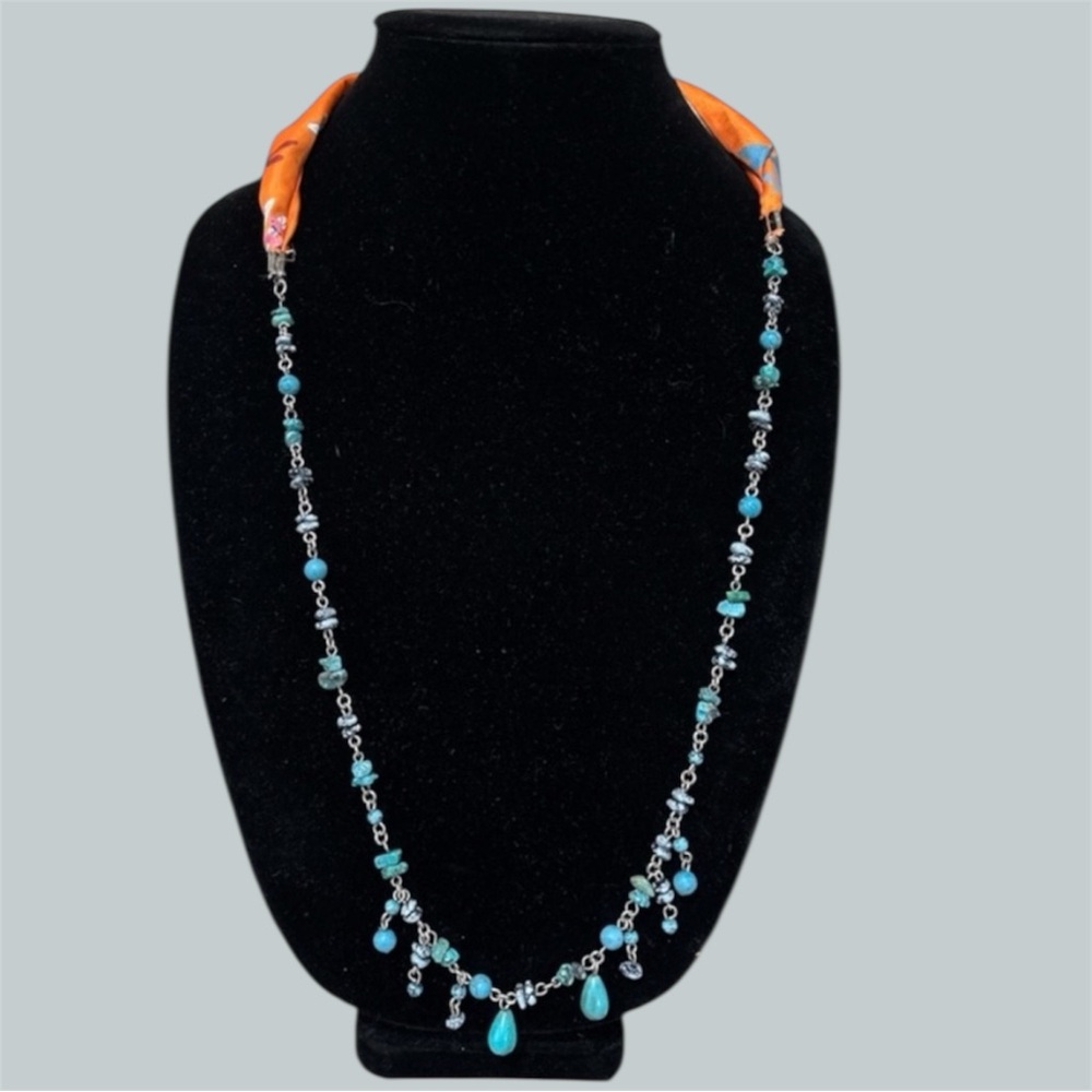 (#18) Hand Crafted Turquoise and Silver Necklace